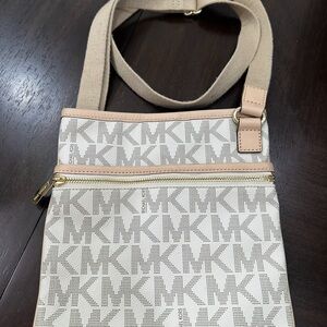 Michael Kors Cream and Tan Logo Crossbody Bag